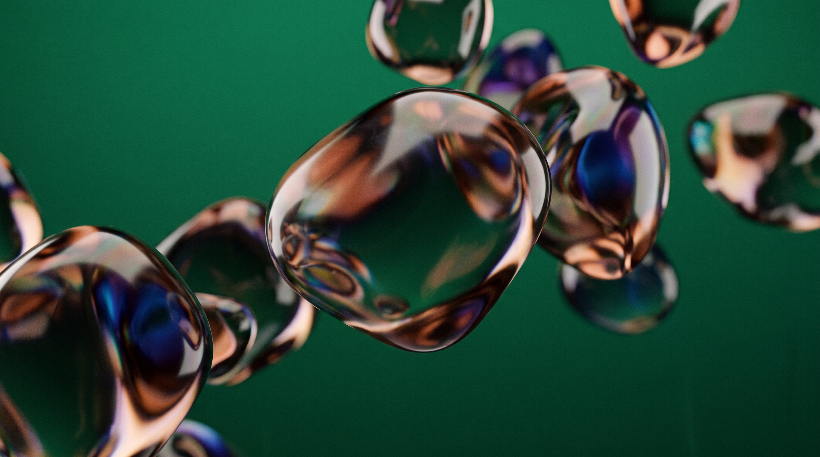 Abstract glass shapes on a green background